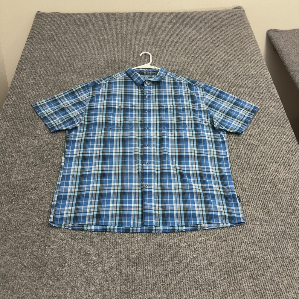 Kuhl Shirt Mens XXL Blue Nylon Polyester Plaid Short Sleeve Button Down Gorpcore